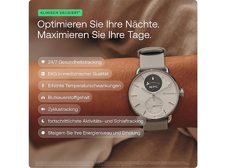 WITHINGS ScanWatch 2 — Smartwatch, Dorado, Acero inoxidable