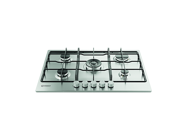 INDESIT THP 752 W/IX/I 1 — Placa de gas, 73 cm, 5 zone(s) zonas, Acero inoxidable
