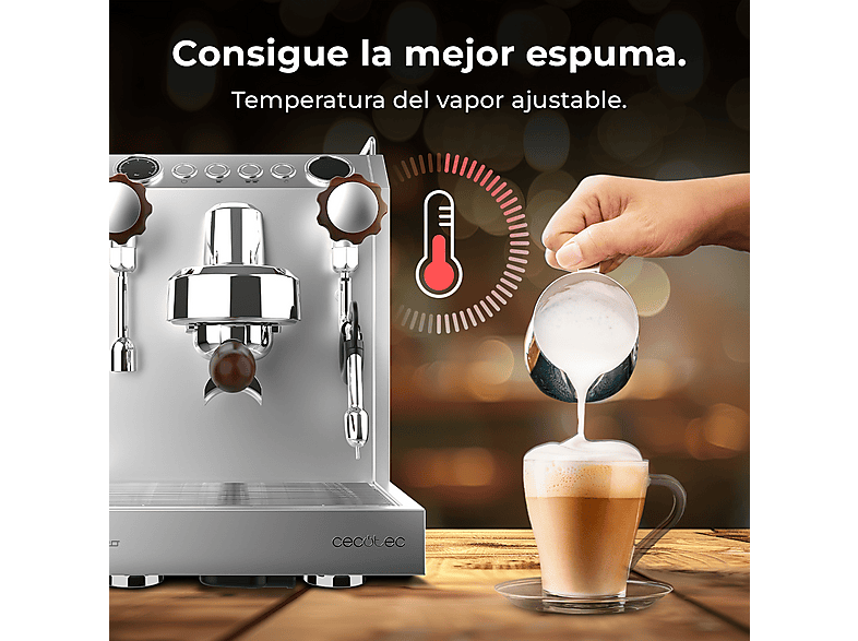 CECOTEC Baristeo Classic — Cafetera express, 2700 W, Preinfusión, Portafiltro 58 mm, Plata