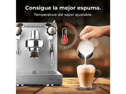 CECOTEC Baristeo Classic — Cafetera express, 2700 W, Preinfusión, Portafiltro 58 mm, Plata