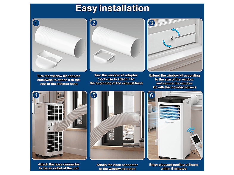 ERIKSSØN Silent Comfort Series Mobile Air conditioner blanco — Aire acondicionado portátil, 30 m², 10000 fg/h, 61 dB(A)