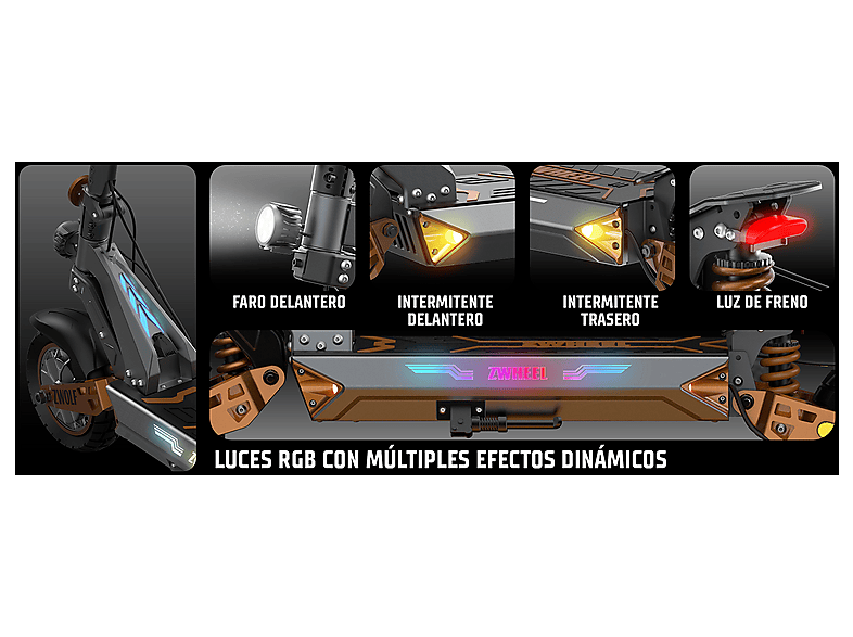 ZWHEEL ZWolf Duo — Patinete eléctrico, Pot. máx. 2000 W, Carga máx. 120 kg, 20000 mAh, 70 km autonomía