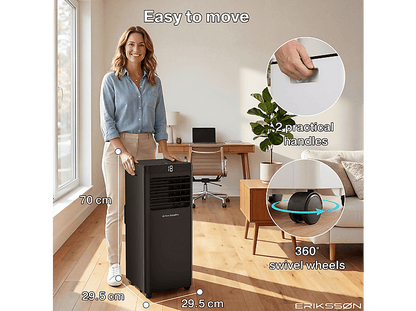 ERIKSSØN Silent Comfort Series Mobile Air conditioner Negro — Aire acondicionado portátil, 30 m², 10000 fg/h, 61 dB(A)