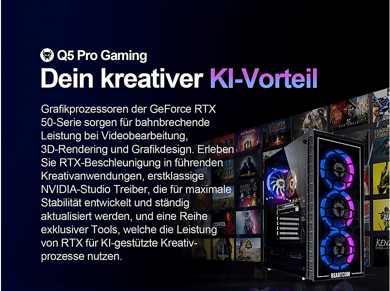 BEASTCOM Q5 Pro Gaming — PC Gaming, 16 GB RAM, 1 TB SSD, Negro, AMD Ryzen™ 7 5700X