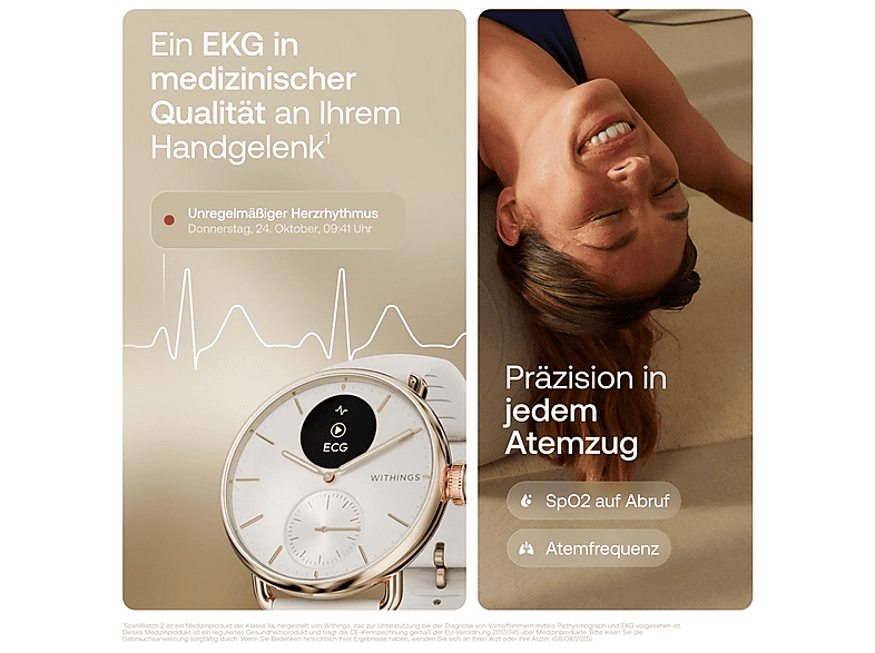 WITHINGS ScanWatch 2 — Smartwatch, Dorado, Acero inoxidable