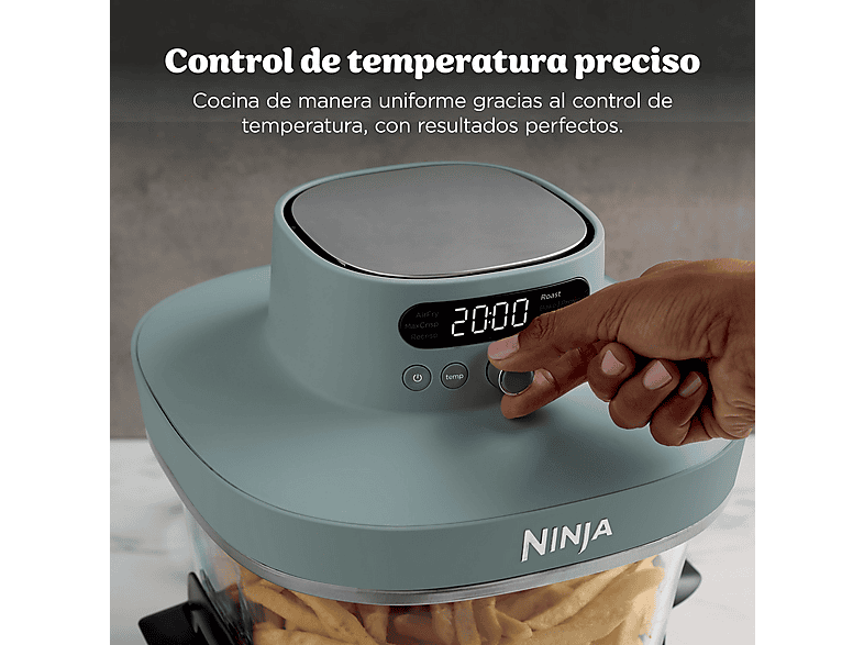 NINJA CRISPi PRO — Freidora de aire, 2050 W, 2 Recipientes de Vídrio: 5..7L y 2.3L, Verde, 5.7 l