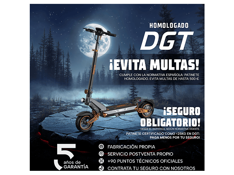 ZWHEEL ZWolf Duo — Patinete eléctrico, Pot. máx. 2000 W, Carga máx. 120 kg, 20000 mAh, 70 km autonomía