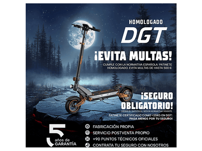 ZWHEEL ZWolf Duo — Patinete eléctrico, Pot. máx. 2000 W, Carga máx. 120 kg, 20000 mAh, 70 km autonomía