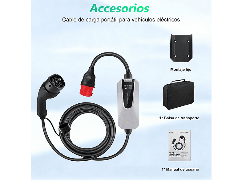 SMORGR 11kW 6m [6-16A — Cargador vehículo eléctrico, Black, 3-Fases]