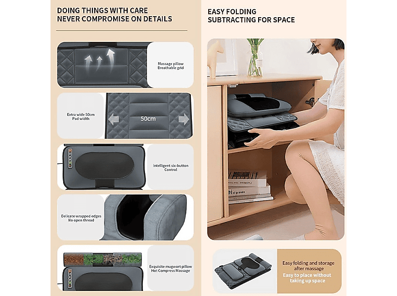 INF Colchoneta de masaje con almohadillas térmicas para masaje de cuerpo c — Masajeador, Gris