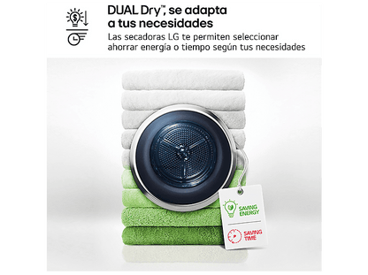 LG RH10V9AV2WR — Secadora bomba de calor, 10 kg, 14 programas, Blanco, Display LED
