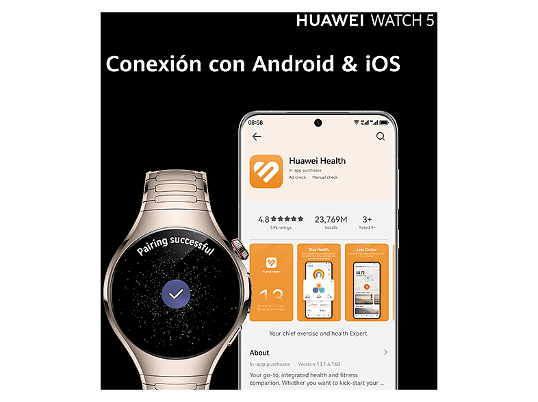 HUAWEI Watch 5 — Smartwatch, 46mm, 32 GB, Negro, NFC