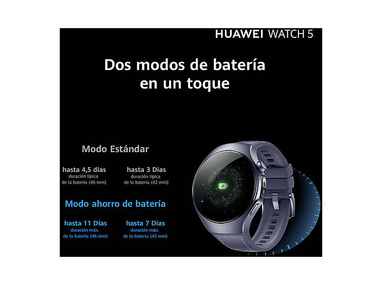 HUAWEI Watch 5 — Smartwatch, 46mm, 32 GB, Negro, NFC