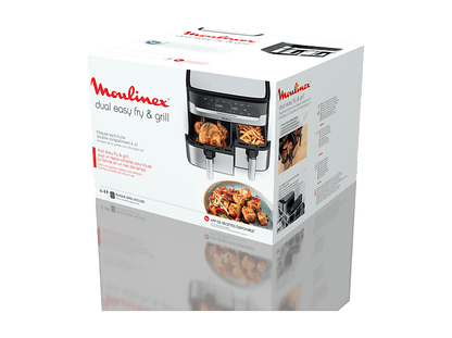 MOULINEX Dual Fry & Grill EZ905D — Freidora de aire, 2700 W, 8.3 L, Táctil, Inox