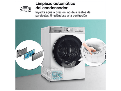 LG RH10V9AV2WR — Secadora bomba de calor, 10 kg, 14 programas, Blanco, Display LED