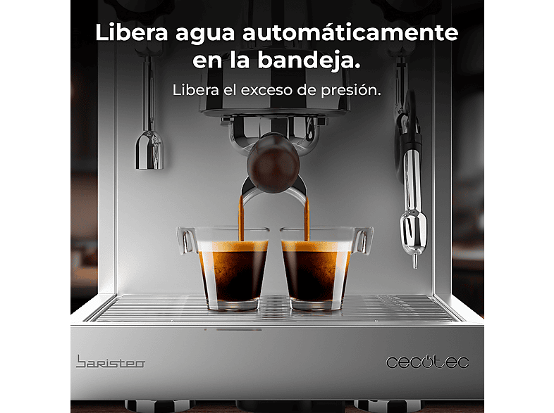 CECOTEC Baristeo Classic — Cafetera express, 2700 W, Preinfusión, Portafiltro 58 mm, Plata