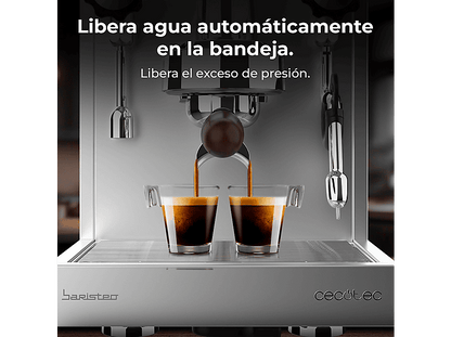 CECOTEC Baristeo Classic — Cafetera express, 2700 W, Preinfusión, Portafiltro 58 mm, Plata