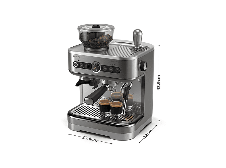 PHILIPS Barista Brew PSA3228/01 — Cafetera express, Molinillo integrado, Prensador calibrado premium, doble container de café, Capacidad 2,3l