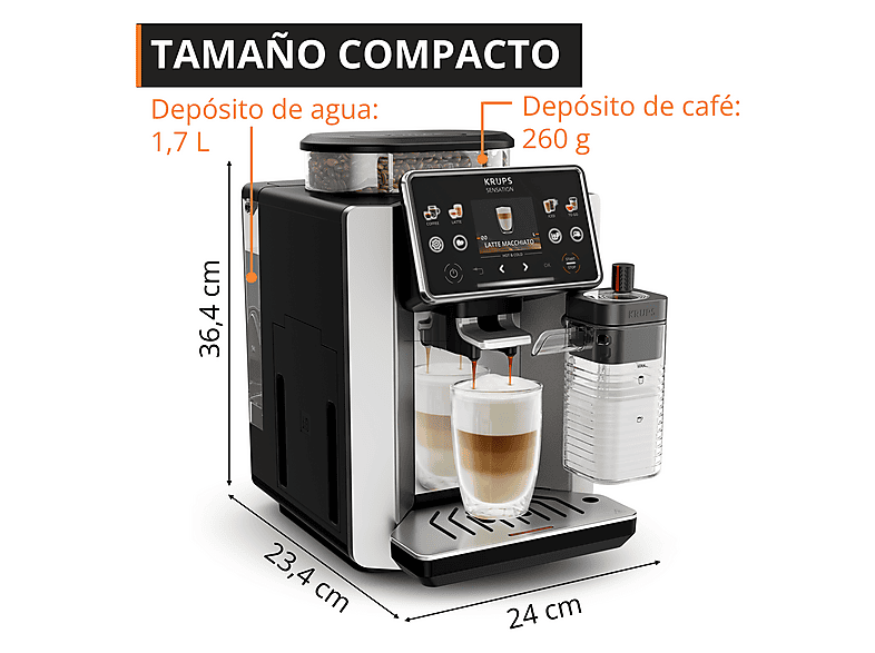 KRUPS Sensation Elite Hot & Cold EA918 — Cafetera superautomática, Molinillo, Táctil, Espumador, 1450 W