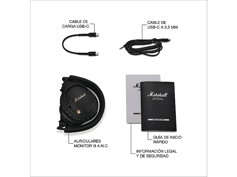 MARSHALL Monitor III A.N.C. — Auriculares inalámbricos, Circumaurales, Plegables, Negro, Bluetooth 5.3