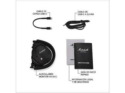 MARSHALL Monitor III A.N.C. — Auriculares inalámbricos, Circumaurales, Plegables, Negro, Bluetooth 5.3
