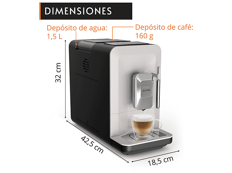 KRUPS My Coffee EA201B — Cafetera superautomática, Táctil, Molinillo, Compacta, Gris
