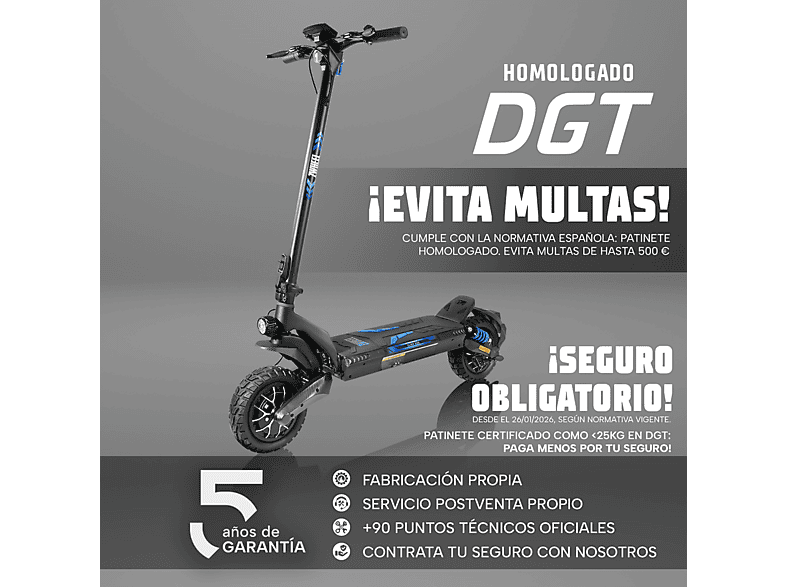 ZWHEEL ZLion Duo — Patinete eléctrico, Pot. máx. 2000 W, Carga máx. 120 kg, 15000 mAh, Negro