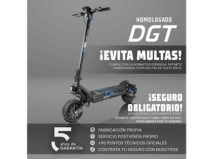 ZWHEEL ZLion Duo — Patinete eléctrico, Pot. máx. 2000 W, Carga máx. 120 kg, 15000 mAh, Negro