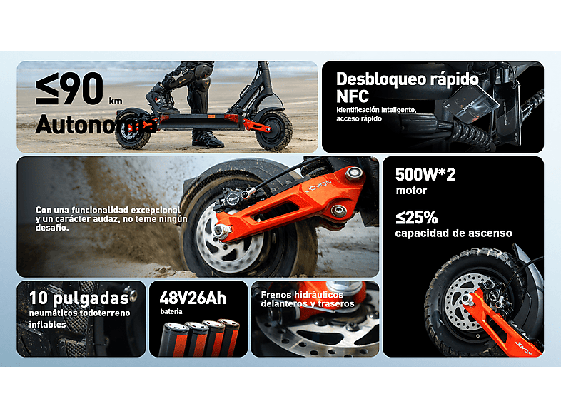 JOYOR T-PRO DGT-Negro — Patinete eléctrico, Pot. máx. 1000 W, Carga máx. 120 kg, 1248 Wh