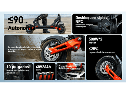 JOYOR T-PRO DGT-Negro — Patinete eléctrico, Pot. máx. 1000 W, Carga máx. 120 kg, 1248 Wh