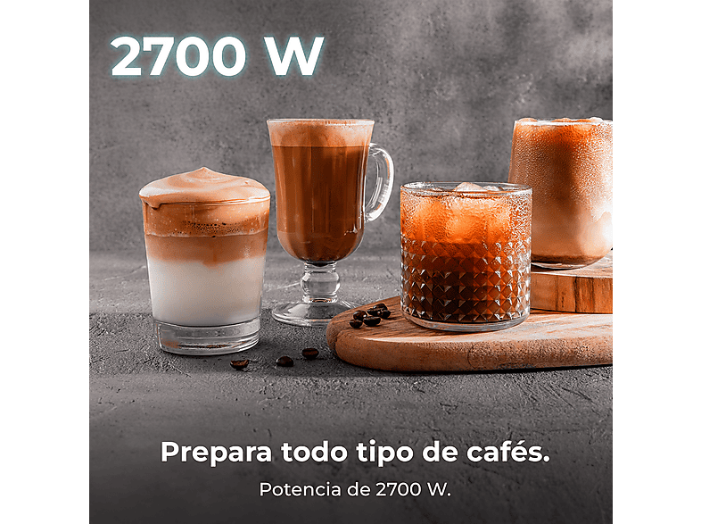 CECOTEC Baristeo Classic — Cafetera express, 2700 W, Preinfusión, Portafiltro 58 mm, Plata