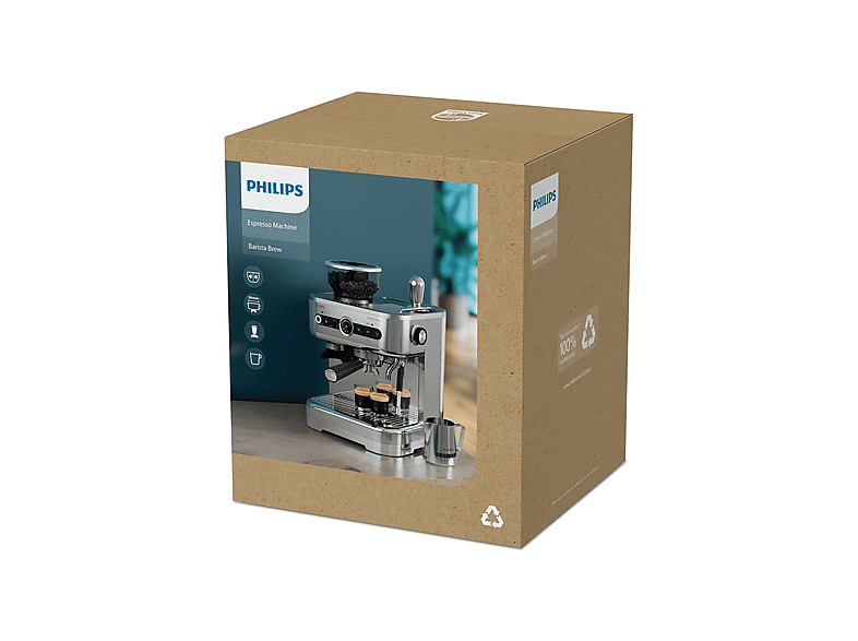 PHILIPS Barista Brew PSA3228/01 — Cafetera express, Molinillo integrado, Prensador calibrado premium, doble container de café, Capacidad 2,3l