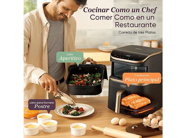 COSORI Turbo Tower Pro Smart™ Chef Edition — Freidora de aire, 2630 W, Negro, Doble Resistencia, 10.8 l