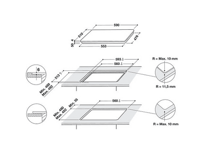WHIRLPOOL WB Q4860 NE — Placa inducción, Zona grande 30 cm, 59 cm, Negro, 3 zonas