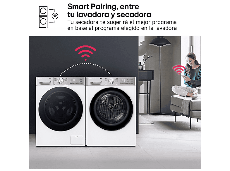 LG RH10V9AV2WR — Secadora bomba de calor, 10 kg, 14 programas, Blanco, Display LED