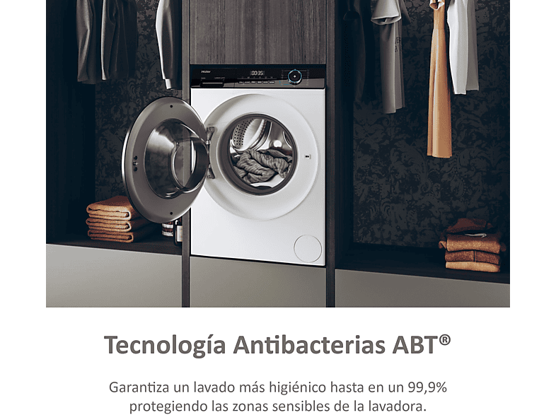 HAIER I-Pro Series 3 HW90-BP14939-S — Lavadora carga frontal, 9kg, Antibacterias, Blanco, 1400rpm