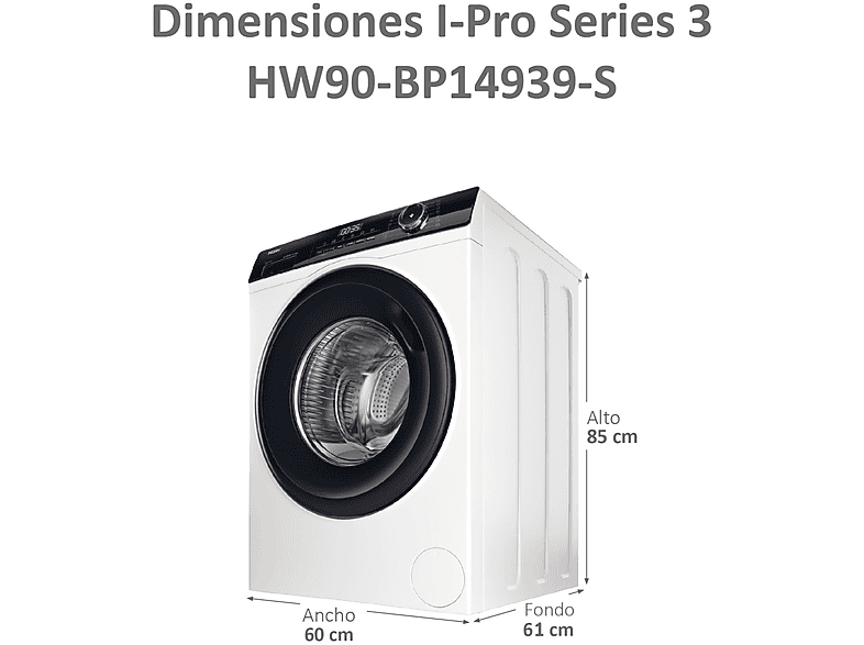 HAIER I-Pro Series 3 HW90-BP14939-S — Lavadora carga frontal, 9kg, Antibacterias, Blanco, 1400rpm