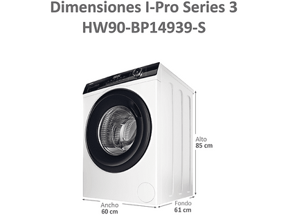 HAIER I-Pro Series 3 HW90-BP14939-S — Lavadora carga frontal, 9kg, Antibacterias, Blanco, 1400rpm