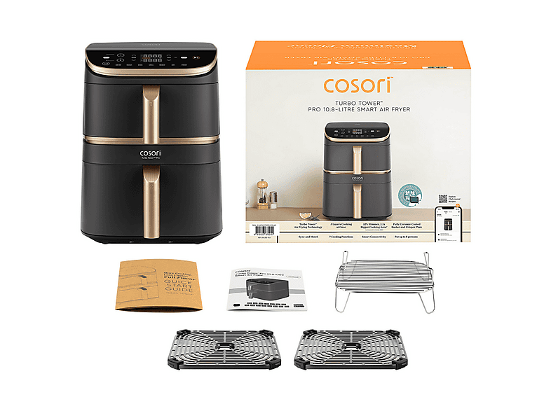 COSORI Turbo Tower Pro Smart™ Chef Edition — Freidora de aire, 2630 W, Negro, Doble Resistencia, 10.8 l